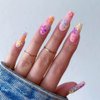 Aksod Colorful Press on Nails Matte Long Coffin Fake Nails Desinged Pink Artificial Flower False Nails Full Cover Rustic Ballerina Nails Tips for Women and Girls 24Pcs (C)