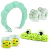 VELSCRUN 6 Pack Spa Headband, Makeup Headband, Face Wash Headband, Skincare Headbands, Green Sponge Hair Band Bow Tie Spa Headband for Washing Face Wristband Set Hair Accessories for Women Gifts