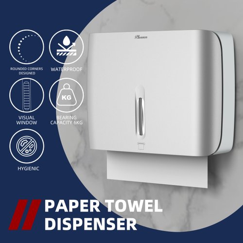 PLUSSEN Paper Towel Dispenser Wall Mount Commercial with Lock 1 Pack,Universal Multifold Tri Fold Paper Hand Towel Holder,Compact Toilet Tissue Dispensers for Bathroom Kitchen Office (Silver)