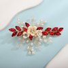 Xerling Red Rhinestones Crystal Flower Hair Barrettes Clip Boho Bridal Pearl Hair Jewelry Accessories for Women Wedding Floral Headpieces (Red)