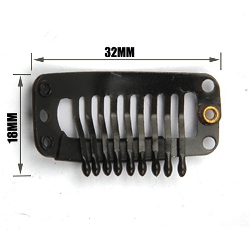 20pcs Metal Snap Clips for Hair Extensions DIY Clip in on Hair Extension Wigs 9 Teeth 32mm 1.2g/pc Black Brown Beige Color (Black)