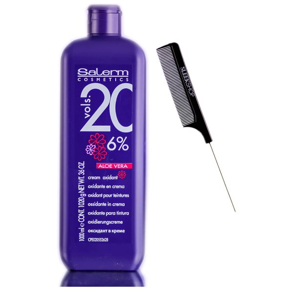 Salerm Cosmetics ALOE VERA Developer Cream Oxidant (w/Sleek Comb) Hydrogen Peroxide Activator for Vision Hair Color Salermvision Haircolor Dye (20 Volume / 6% - 1000 ml)