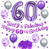 Purple 60th Birthday Decorations Purple Silver Sixty & Fabulous Happy 60th Birthday Banner Latex Balloons Number 60 Foil Balloon Table Confetti Decor for Women 60th Birthday Anniversary Party Supplies