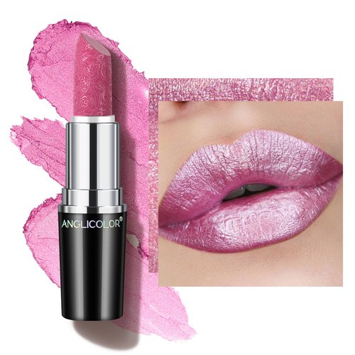 Anglicolor Glitter Lipstick High Impact Lipcolor,Pink Lipstick Moisturizing Creamy Formula,Metallic Lipstick For Women For Vegan & Cruelty-Free,Full-Coverage Lip Color (#15 VELOCITY, 1PC)