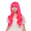 Edivd Rose Red Wig for Girls Kids Long Hot Pink Wig Neon Pink Wavy Curly Wig for Child Long Magenta Wig with Flat Bangs for Children Heat Resistant Synthetic Wig with Wig Cap