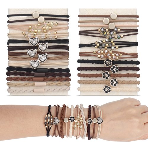 YONOY 25 Pcs Boho Hair Ties for Women, 5 Styles Cute Hair Tie Bracelet for Thin and Thick Hair/Pony Tails,Hair Tie Bracelets No Damage Hair Elastics