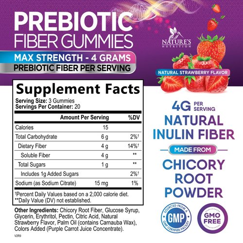 Fiber Gummies for Adults 4g, Daily Prebiotic Gummy Fiber Supplement, Digestive Health Support - Plant Based Soluble Fiber, Supports Regularity & Digestion for Adults Non-GMO - 60 Gummies