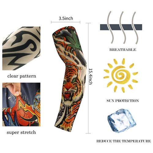YARIEW Tattoo Sleeves for Men, 12Pcs Arm Sleeves Fake Tattoos Sleeves to Cover Arms Cooling Sun Protection Sleeves
