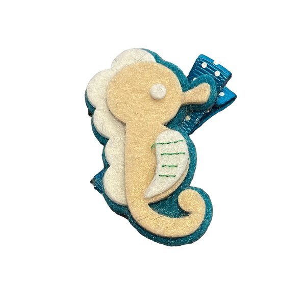 Fish Hair Clip, Felt Hair Clip, Girls Hair Accessories, Nautical, Ocean, Summer, Beach, Turquoise, Tan, White, Seahorse, Whale (seahorse)