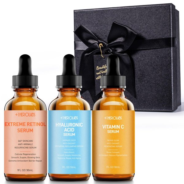 Face Serum Set – Retinol Serum, Vitamin C Face Serum & Hyaluronic Acid Serum for Face – Anti Aging Serum Skin Care Set for Women – Serum for Firm, Wrinkle Smoothing 3x1oz