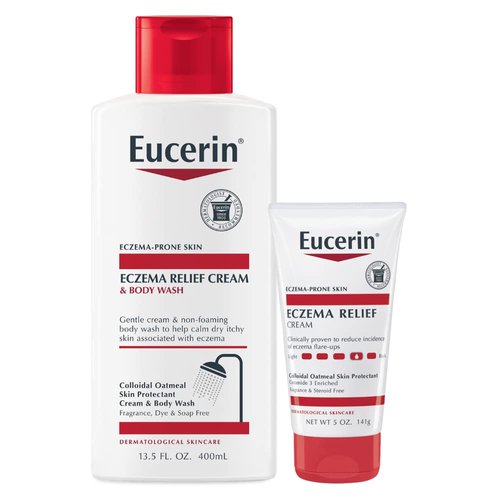 Eucerin Eczema Relief Skin Care Set with Colloidal Oatmeal (Skin Protectant), Eczema Relief Cream and Body Wash, Eczema Body Wash, 13.5 Fl Oz Bottle + Eczema Relief Cream, Eczema Cream, 5 Oz Tube