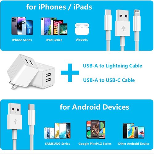 USB Charger Block, GKW Dual A Port 10W (5V*2.1A) Wall Charger Power Adapter Plug Fast Charging Box/Brick/Cube for Apple iPhone/iPad/AirPods/Phone(Galaxy,Pixel,Moto,LG) Tablets(Kindle,Fire) White 3Pack