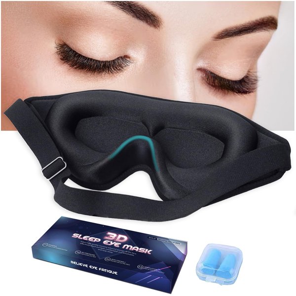 Black Eye Mask for Lash Extensions, Eyelash Protector Sleep Mask for Men Women, Light Blocking 3D Deep Contoured Eye Covers for Sleeping with No Pressure Cup & Adjustable Strap for Sleep Yoga Travel