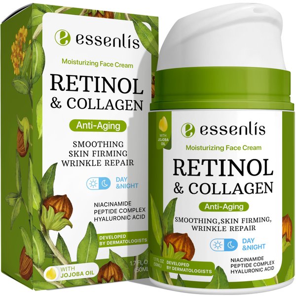 Retinol Collagen Cream, Anti Aging Face Moisturizer with Hyaluronic Acid Niacinamide, Day & Night Anti Wrinkle Cream, Skin Care for Women & Men, 1.7 Fl Oz