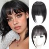 Clip In Bangs-Fake Bangs Hair Clip 100% Real Human Hair Extensions 3 Secure Clips in Full Fringe French Bangs for Women Curved Bangs for Daily Wear （Off Black）