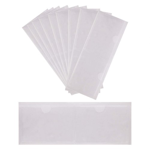 Tupalizy 20PCS Self-Adhesive Index Card Pockets with Top Open for Loading Clear Plastic Business Card Label Holders Sleeves for Labeling Marking Storage Bins Boxes Organizing Pictures(3.6x2.5 Inches)