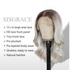 SISgrace Ombre Platinum Blonde 13×6 HD Lace Front Wigs Synthetic Glueless Pre Layered Brown Roots Body Wave Wigs for Women Pre Plucked 18 Inch Tiny Knots Lace Natural Hairline Bob Wigs