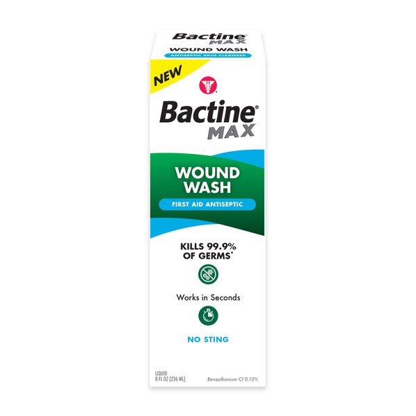 Bactine MAX First Aid Wound Wash - Antiseptic Liquid Kills 99.9% of Germs - Infection Protection for Minor Cuts, Scrapes, and Burns - First Aid Solution - 8fl oz