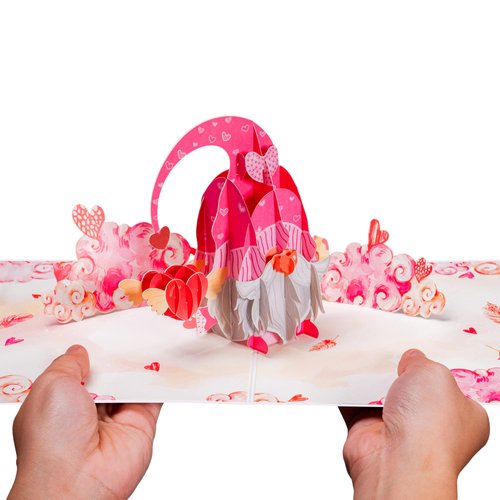 Frndly by Paper Love 3D Love Gnome Pop Up Card, For Birthday, Mothers Day, Anniversary, Wedding, All Occasion, Handcrafted - 100% Recycled and Eco-Friendly, 8" x 6" Cover - Includes Envelope and Note Tag