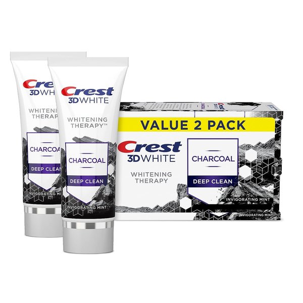 Crest 3D White Whitening Therapy Charcoal Deep Clean Fluoride Toothpaste, Invigorating Mint, 3.5 Ounce, Pack of 2