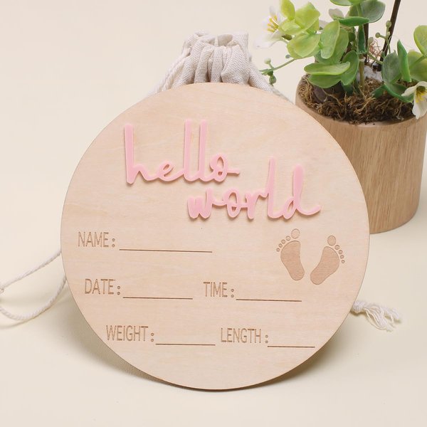 Ylsteed Baby Announcement Signs Baby Milestone Cards Wooden Newborn Photography Props Baby Birth Announcement Sign Baby Shower and Pregnancy Gifts for Boy and Girl 6 * 6 inches 1Pcs-Hello Word Pink