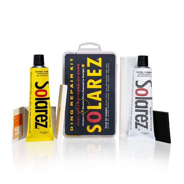 SOLAREZ UV Cure Surfboard Ding Repair Econo Travel Kit - Polyester Resin and Polyester Microlite Filler + Sanding pad + Spreader Card - Repair on The Go! ~Made in The USA