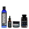 Badass Beard Care Growth Kit for Men Consists of Beard Oil, Balm or Wax, Beard Wash & The Bearded Mans Multivitamin - Natural Ingredients & Keeps Beard Full, Soft and Healthy
