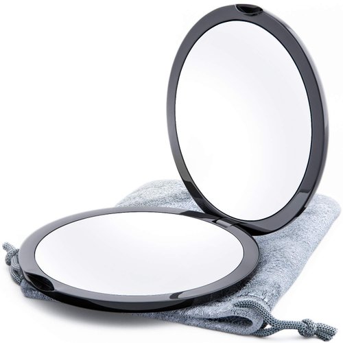 Magnifying Compact Mirror for Purses, 1x/10x Magnification – Double Sided Travel Makeup Mirror, 4 Inch Small Pocket or Purse Mirror. Distortion Free Folding Portable Compact Mirrors (Black)