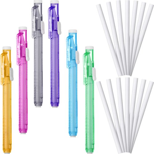 36 Pieces Eraser Pen Retractable Mechanical Eraser Pen Include 6 Packs Eraser Pen and 30 Erasers Refill for School Office Painting Writing (Clear Color)