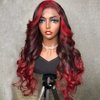 Nicy Ombre Highlight 99J Burgundy Colored Body Wave Lace Front Human Hair Wigs Glueless HD Transparent Red Frontal t parting wig(20inch, T Parting Wig)