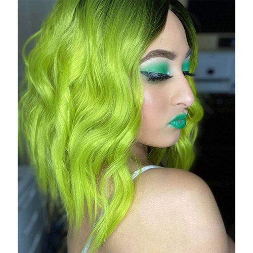 G&T Wig Green Bob Wavy Wigs for Women Lime Green Wig Middle Part Heat Resistant Party Halloween Cosplay Costume Wig(14 inch, ombre green)