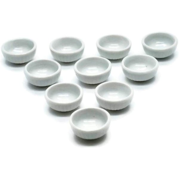 10 White Cearmic Plate Dish Bowl Dollhouse Miniatures Food Kitchen