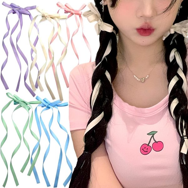 10pcs Colorful Ribbons Bow Hair Clips for Girls Double Bowknots Hair Barrettes for Women Long Tassels Hair Ribbon Hairclips Kids Cute Bowknot Hair Clip Kawaii Hair Bows Braiding Hair Accessories