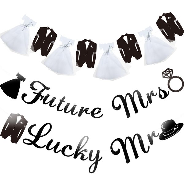 Future Mrs & Lucky Mr Banner for Bridal Shower Decorations, Wedding Dress Banner, Bride banner, Bridal Shower Banner, Just Married Banner for The Bride Bachelorette Engagement Party Supplies