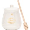 Kosmeey Ceramic Honey Jar with Wooden Honey Dipper-Honey Pot with Dipper- Honey Jar with Stand, Great Bee Decor- Farmhouse Kitchen Decor (Honey Jar-White)