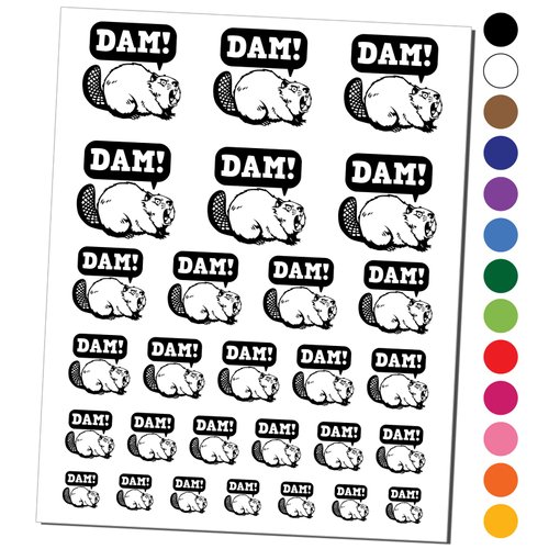 Grumpy Beaver Yelling Dam Temporary Tattoo Water Resistant Fake Body Art Set Collection - Black (One Sheet)