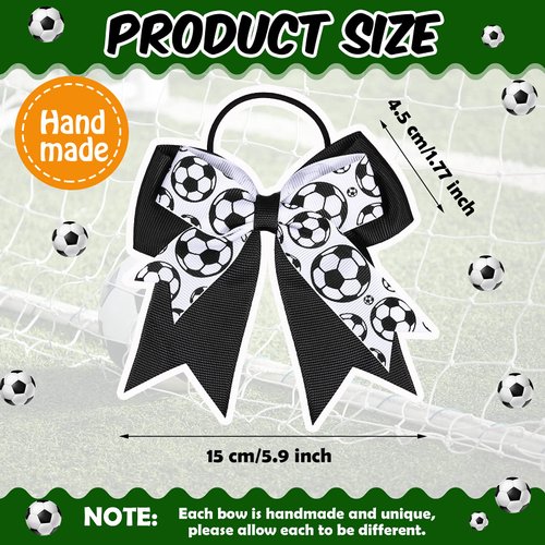 20 Pieces Soccer Hair Bows Elastic Soccer Ball Hair Tie Accessories Sports Hair Bow Sweet Hair Band Ponytail Holder for Girl Women Player School Team Football Birthday Party (Black, White)