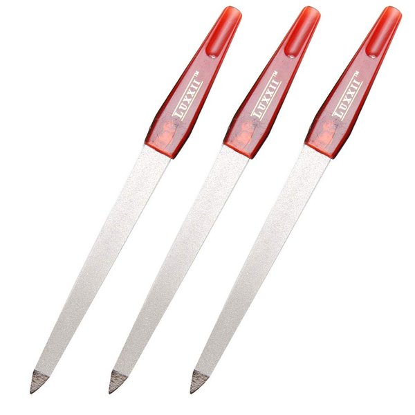 LUXXII (3 Pack) 6.75 inch Double Sided Stainless Steel Sapphire Nail File for Fingernails, Toenails, Scraping, Strengthening, Finger Manicure File
