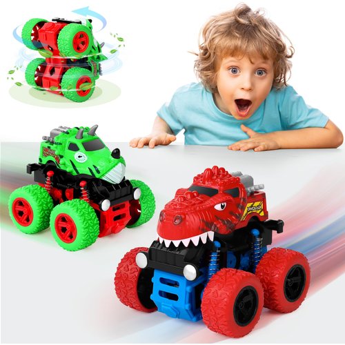 Awsogiff Dinosaur Toys for 3 4 5 Year Old Boys, 2 Pack Push & Pull Friction Powered Dinosaur Monster Truck, Dino Cars for Kids 3-5 Year Old Christmas Birthday Gifts