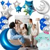 47 Pieces Sleepover Party Decoration Blue Sleepover Birthday Party Balloons Banner Cute Moon Star for Kids Boys Girls Pajamas Slumber Party Night Out Party Decoration (Black)