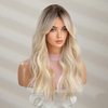 MAGQOO Blonde Wig for Women Long Curly Wavy Ombre Blonde Wigs Dark Roots Two Tones Synthetic Heat Resistant