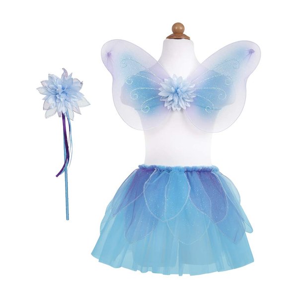 Great Pretenders Girl's Fancy Flutter Skirt, Wings and Wand Set (Blue) Dress-Up Play