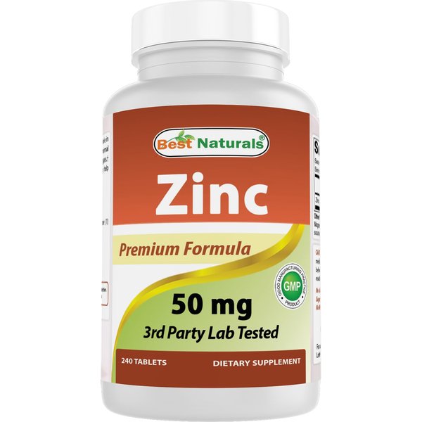 Best Naturals Zinc supplement as Zinc Gluconate 50mg 240 Tablets Pack of 3