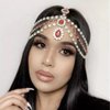Rumtock Ruby Red Crystal Beads Forehead Chain Multi Layer Silver Hair Accessories for Women Girls Brides