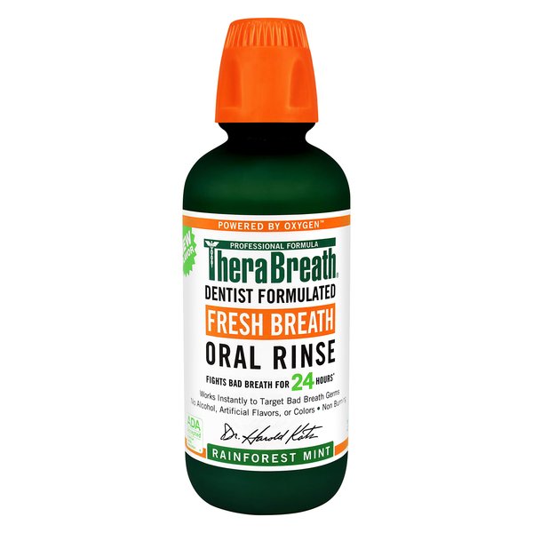 TheraBreath Fresh Breath Oral Rinse, Rainforest Mint, 16 Ounce Bottle