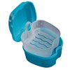 KISEER 2 Pack Colors Denture Bath Case Cup Box Holder Storage Soak Container with Strainer Basket for Travel Cleaning (Light Blue and Blue)
