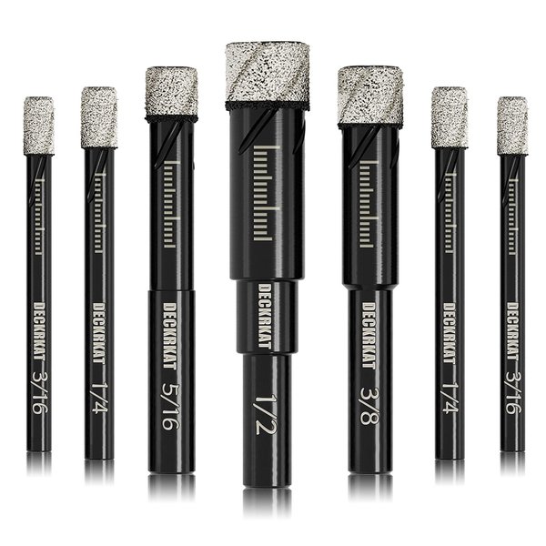 7 Piece Diamond Drill Bits Set, Core Drill Bits for Hard Materials - Tiles Ceramics Glass Stones – Built in Coolant, Fast Dry Drilling - Sizes 3/16" 1/4" 5/16" 3/8" 1/2" - Round Shank, Storage Case