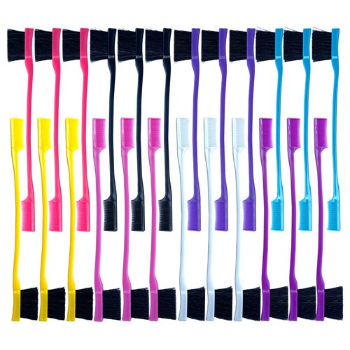 24 Pieces Hair Brush Set, Nylon Teasing Hair Brushes, Double Sided Hair Edge Brush Smooth Comb Grooming, Rat Tail Combs with Duckbill Clips for Women Girls (24 Pcs)