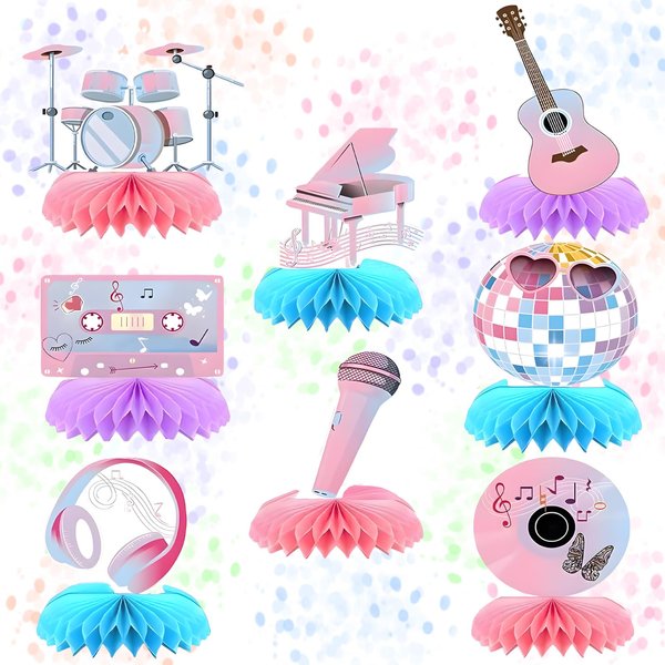 IADIUENOG Music Birthday Honeycomb Centerpieces 8PCS In My Birthday Era Girls Birthday Party Table Centerpieces Popular Music Lover Fans Singer Party Table Centerpieces Supplies