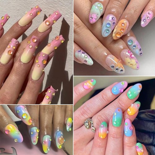 3D Aurora Bubble Beads Nail Charms, Mixed Size Colorful Iridescent Mermaid Crystal Gems Flatback Rhinestones Jewels for Women Girls Manicure Nails Supplies DIY Crafts Decorations